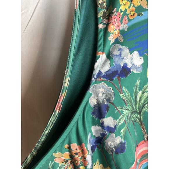 Yumi Sheath Party Cocktail Dress Green Emerald Garden Bird Floral Dress Size 20‎ - Picture 10 of 13